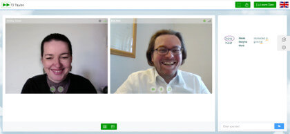 Screenshot of the online classroom with teacher and student